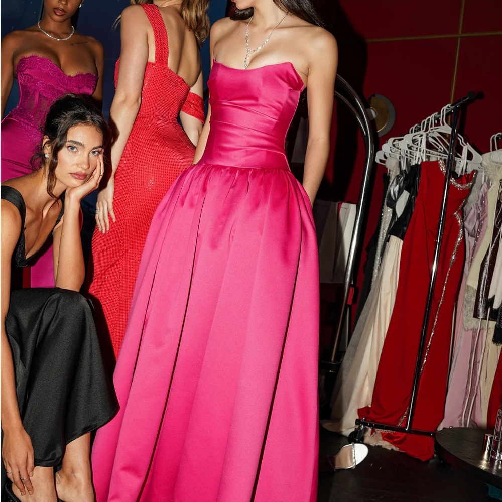 Miss Circle Walterina Pink Satin Strapless Drop Waist Corset Gown